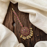 Premium Red AD Stone Floral Maang Tikka-Gold Bead-Pearl-G13483